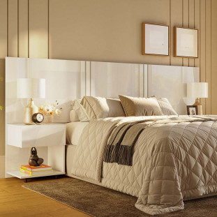 Cabeceira Extensiva Casal Queen King com Mesa Lateral Gaveta Flora Lukaliam Branco