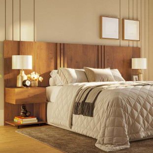 Cabeceira Extensiva Casal Queen King com Mesa Lateral Gaveta Flora Lukaliam Cinamomo