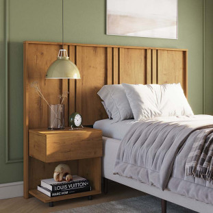 Cabeceira de Solteiro com Mesa Lateral Gaveta Flora Lukaliam Cinamomo