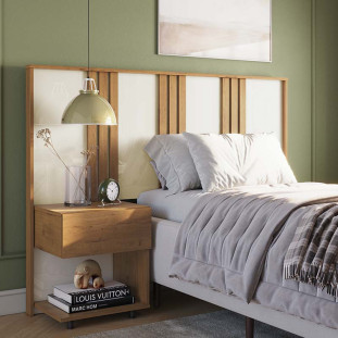 Cabeceira de Solteiro com Mesa Lateral Gaveta Flora Lukaliam Cinamomo/Off White