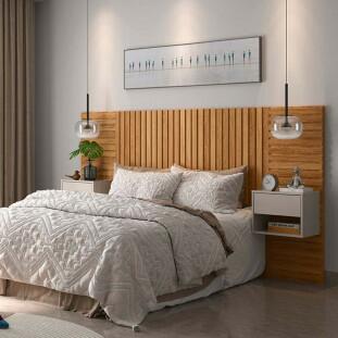 Cabeceira Ripada Para Cama Casal ou Queen Luxo Lukaliam Freijo/Off White 