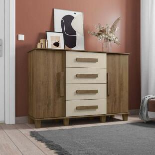 Cômoda Com Sapateira Grande 4 Gavetas 136cm Barcelona RV Móveis Freijo/Off White
