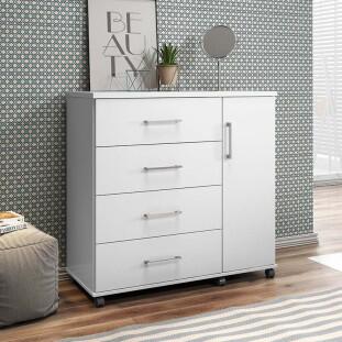 Cômoda Pequena 103cm Com Sapateira 4 Gavetas Belle Lukaliam Branco