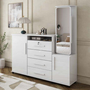 Cômoda Grande Com Espelho Giratório 163cm Copacabana Lukaliam Branco