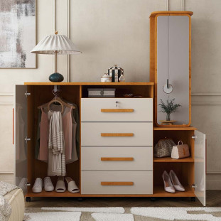 Cômoda Grande Com Espelho Giratório 163cm Copacabana Lukaliam Cinamomo/Off White