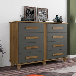 Cômoda Grande 8 Gavetas 136cm Georgia RV Móveis Cinamomo/Grafite