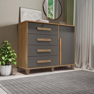 Cômoda com Sapateira 120cm 4 Gavetas Quarto Grécia RV Móveis Cinamomo/Grafite