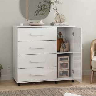 Cômoda Pequena Com Sapateira 4 Gavetas Mavi Lukaliam Branco