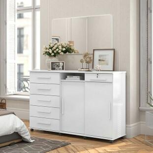 Cômoda Grande Portas de Correr Espelho 176cm Max New Lukaliam Branco