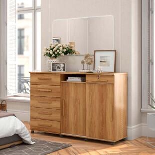 Cômoda Grande Portas de Correr Espelho 176cm Max New Lukaliam Freijo
