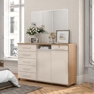 Cômoda Grande Organizadora 176cm Max New Lukaliam Off White/Amêndoa