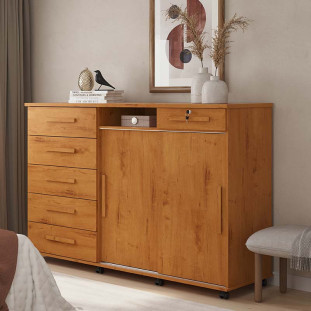 Cômoda Grande Portas de Correr Espelho 176cm Max New Lukaliam Cinamomo