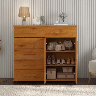 Cômoda Sapateira 1 Porta 6 Gavetas 126cm Platina Lukaliam Cinamomo