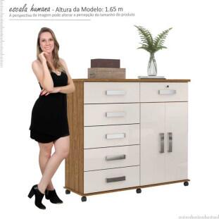 Cômoda Sapateira 6 Gavetas Sapateira Platina Lukaliam Amêndoa/Off White