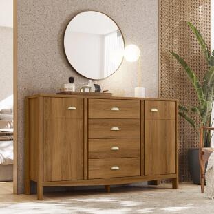 Cômoda Grande 4 Gavetas 2 Portas e Cabideiro Prisma Lukaliam Freijo