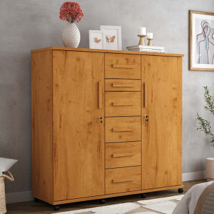 Cômoda Roupeiro Grande 6 Gavetas 2 Portas Espelho Roma Lukaliam Cinamomo