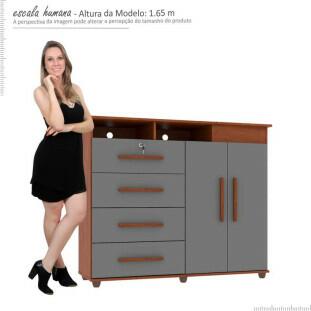 Cômoda com Sapateira Diamante Mirarack Ipê/Cinza