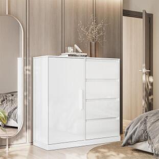 Cômoda Compacta 4 Gavetas Sapateira Rodízios Vênus Lukaliam Branco