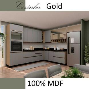 Módulo Balcão 40cm 3 Gavetas 100% MDF Cozinha Modulada Gold Robel Hanover/Cinza