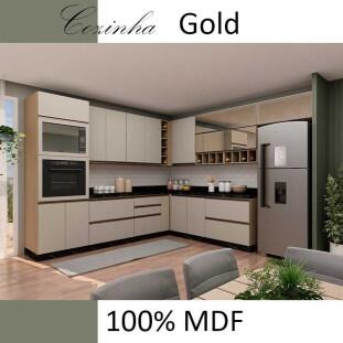 Módulo Armário Aéreo 88x100 Canto Reto Esquerdo 100% MDF Cozinha Modulada Gold Robel Hanover/Fendi