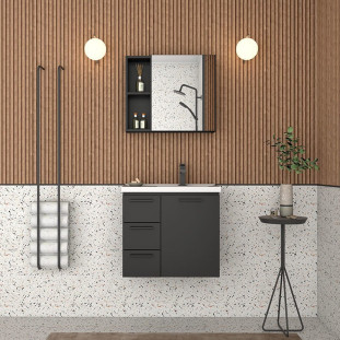 Gabinete Para Banheiro Aço 60x55x33cm Com Lavatório Ameixa 60 Cozimax Preto