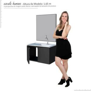 Conjunto Para Banheiro Aço Gabinete Parati 60 Com Lavatório e Espelho Bisotê Cozimax Preto