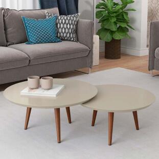 Conjunto com 2 Mesas de Centro Redonda Luna Patrimar Off White