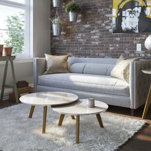 Conjunto Com 2 Mesas de Centro Redonda Classic Imcal Off White