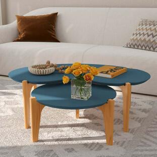 Conjunto de Mesa de Centro Florida 105cm e 55cm Lukaliam Azul Lord/Freijo