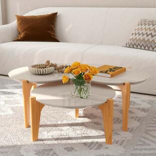 Conjunto de Mesa de Centro Florida 105cm e 55cm Lukaliam Off White/Freijo