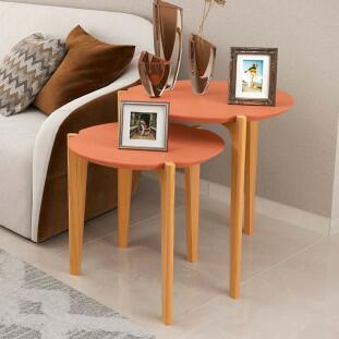 Conjunto de Mesa Lateral Florida 50cm e 60cm Lukaliam Luanda/Freijo
