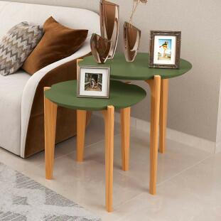 Conjunto de Mesa Lateral Florida 50cm e 60cm Lukaliam Verde Floresta/Freijo