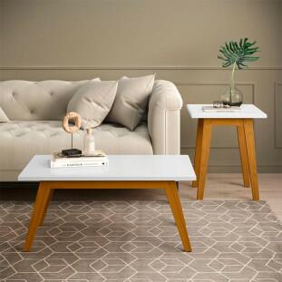 Conjunto Mesa Lateral e Mesa de Centro Prism Patrimar Branco