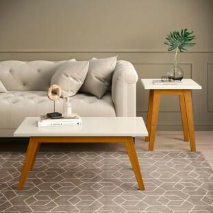 Conjunto Mesa Lateral e Mesa de Centro Prism Patrimar Off White