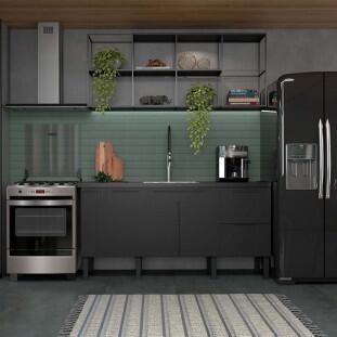 Balcão Buffet Cozinha Sala de Jantar com Tampo 200cm Cisne Cozimax Preto