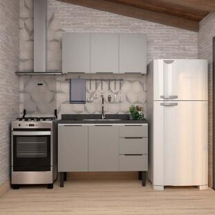 Cozinha Completa Gabinete Para Pia 120cm e Armário Aéreo Júpiter Cozimax Cinza Argila