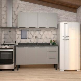 Cozinha Completa Gabinete Para Pia 150cm e Armário Aéreo Júpiter Cozimax Cinza Argila