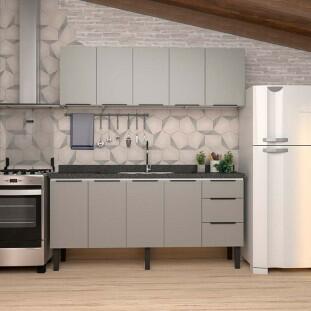 Cozinha Completa Gabinete Para Pia 180cm e Armário Aéreo Júpiter Cozimax Cinza Argila