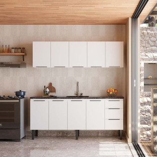 Cozinha Completa Gabinete Para Pia 200cm e Armário Aéreo Júpiter Cozimax Branco