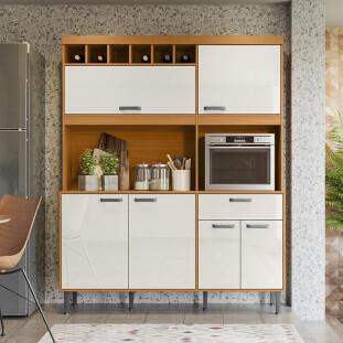 Cozinha Completa 160cm Adega 6 Portas 1 Gaveta Dakota Lukaliam Tauari/Off White