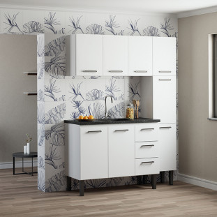 Cozinha de Aço Gabinete Para Pia 120cm com Armário Aéreo Novo Vênus Cozimax Branco