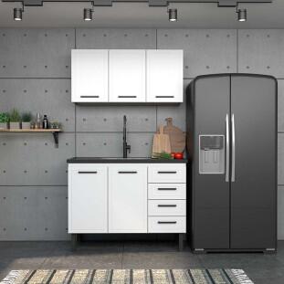 Cozinha Completa Gabinete Para Pia 120 e Armário Aéreo Juno/Apolo 4 Gavetas Cozimax Branco
