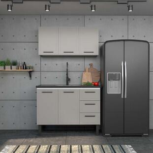 Cozinha Completa Gabinete Para Pia 120 e Armário Aéreo Juno/Apolo 4 Gavetas Cozimax Cinza Argila