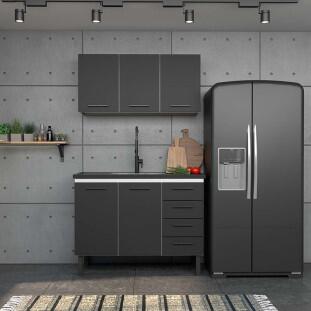 Cozinha Completa Gabinete Para Pia 120 e Armário Aéreo Juno/Apolo 4 Gavetas Cozimax Preto
