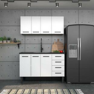 Cozinha Completa Gabinete Para Pia 140 e Armário Aéreo Juno/Apolo 4 Gavetas Cozimax Branco