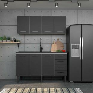 Cozinha Completa Gabinete Para Pia 160 e Armário Aéreo Juno/Apolo 4 Gavetas Cozimax Preto