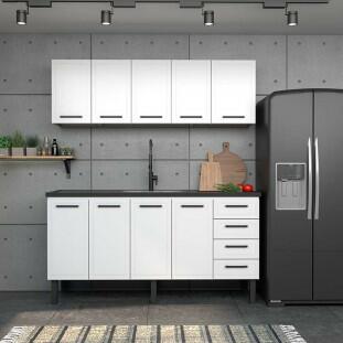 Cozinha Completa Gabinete Para Pia 180 e Armário Aéreo Juno/Apolo 4 Gavetas Cozimax Branco