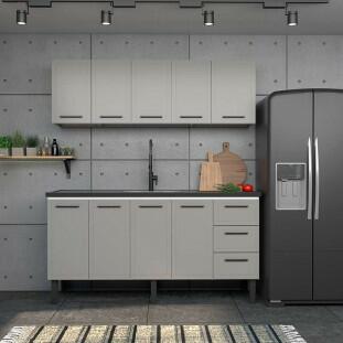 Cozinha Completa Gabinete Para Pia 180 e Armário Aéreo Juno/Apolo 4 Gavetas Cozimax Cinza Argila