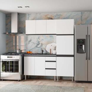 Balcão Para Cozinha de Aço 2 Portas 3 Gavetas e Porta Tempero Gaia 120cm Com Tampo Cozimax Branco 