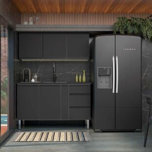 Cozinha Completa Gabinete Para Pia e Armário Aéreo Gaia 150cm Cozimax Preto